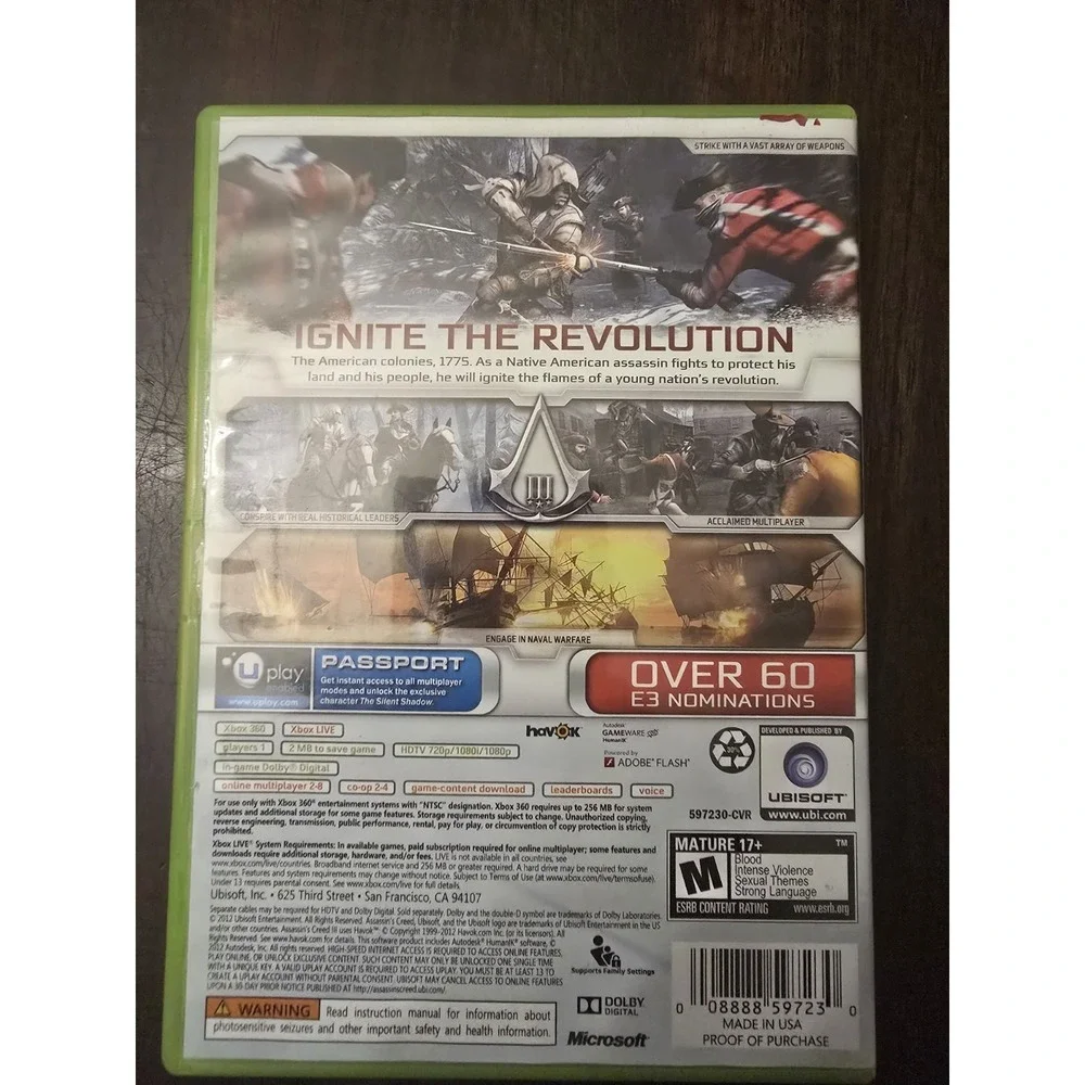 Assassin's Creed III (Microsoft Xbox 360, 2012) Complete‎ With Manual Gamestop